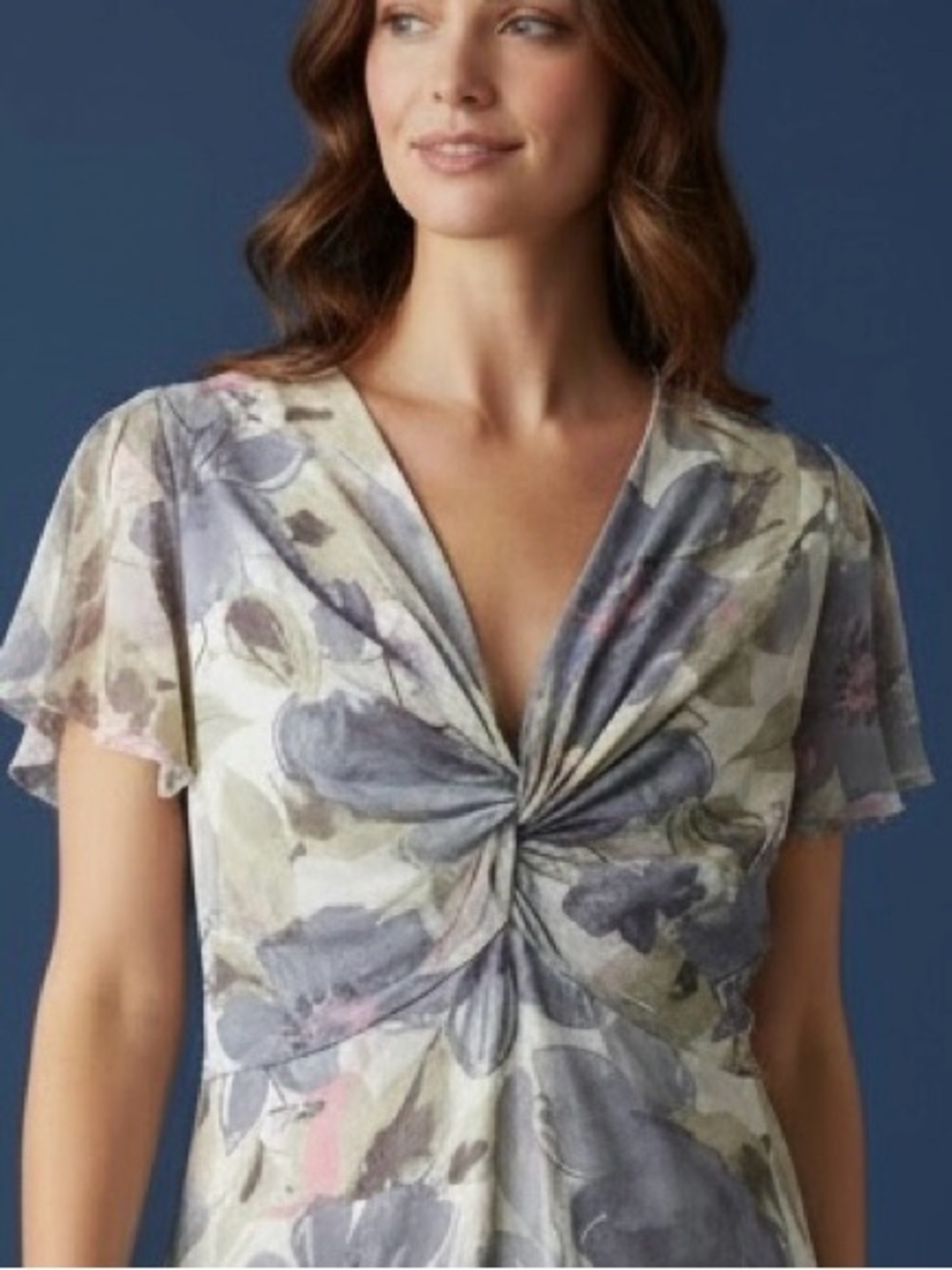 Women’s Babydoll Semi-Sheer Cream + Grey Floral Y2K Blouse .